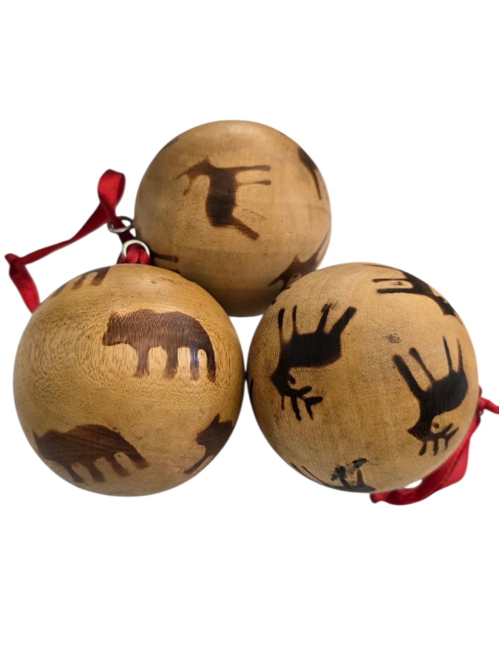Rustic Woodland Deer Ornaments Set of 3  – Handcrafted Wood Burned Lodge Decor